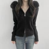 フェイクファーフード付き ジップニット | Alvia | 詳細画像8 