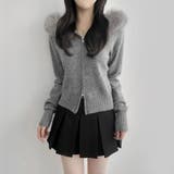 グレー | フェイクファーフード付き ジップニット | Alvia