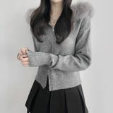 フェイクファーフード付き ジップニット | Alvia | 詳細画像1 