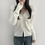 アイボリー | フェイクファーフード付き ジップニット | Alvia