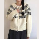 ホワイト | ノルディック柄フード付き ニット | Alvia