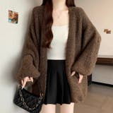 ブラウン | ボリューム袖ニットカーディガン | Alvia