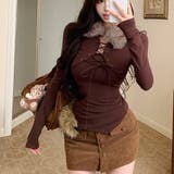 ブラウン | ファー衿レースアップトップス | Alvia