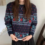 ネイビー | ノルディック柄 ニット | Alvia