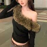 ブラック | ファー付きオフショルダートップス セクシー 春 | Alvia