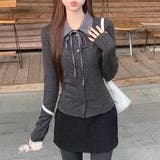 リボンドッキング裏起毛トップス オフィス 春 | Alvia | 詳細画像8 