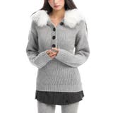 グレー | ファー付きニットトップス 春 韓国 | Alvia