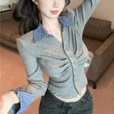 チェック衿トップス オフィス 春 | Alvia | 詳細画像1 