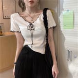 ネッククロスリボン半袖Tシャツ 半袖Tシャツ 韓国ファッション | Alvia | 詳細画像8