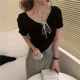 ネッククロスリボン半袖Tシャツ 半袖Tシャツ 韓国ファッション | Alvia | 詳細画像9