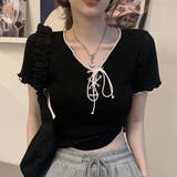 ネッククロスリボン半袖Tシャツ 半袖Tシャツ 韓国ファッション | Alvia | 詳細画像11