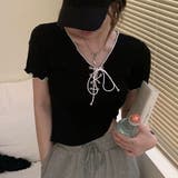 ネッククロスリボン半袖Tシャツ 半袖Tシャツ 韓国ファッション | Alvia | 詳細画像16