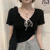 ネッククロスリボン半袖Tシャツ 半袖Tシャツ 韓国ファッション | Alvia | 詳細画像17