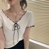 ホワイト | ネッククロスリボン半袖Tシャツ 半袖Tシャツ 韓国ファッション | Alvia