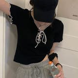 ブラック | ネッククロスリボン半袖Tシャツ 半袖Tシャツ 韓国ファッション | Alvia