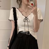 ネッククロスリボン半袖Tシャツ 半袖Tシャツ 韓国ファッション | Alvia | 詳細画像2