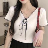 ネッククロスリボン半袖Tシャツ 半袖Tシャツ 韓国ファッション | Alvia | 詳細画像6