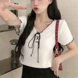 ネッククロスリボン半袖Tシャツ 半袖Tシャツ 韓国ファッション | Alvia | 詳細画像7