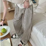 アイボリー | 楽ちん ハイウエストライクストライプセミワイドパンツ | Alvia