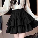 ブラック | ダブルフリルフレアミニスカート インナーパンツ付き | Alvia