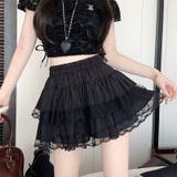 ブラック | レース切替ダブルフリルミニスカート | Alvia