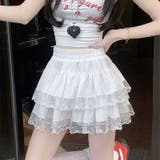 ホワイト | レース切替ダブルフリルミニスカート | Alvia