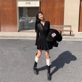 ブラック | フレアリブニットワンピース | Alvia