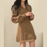 ブラウン | Vネックミニニットワンピース | Alvia