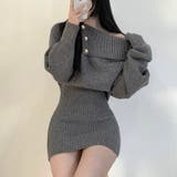グレー | オフショルニットワンピース | Alvia