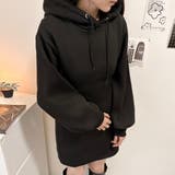 ブラック | 裏起毛カットアウトフーディーワンピース【黒/白/秋冬/カジュアル】低身長 | Alvia