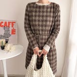 ブラウン | チェック柄 長袖ワンピース | Alvia