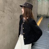 ブラック | ノーカラーツイードジャケット ラメ入り | Alvia