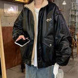 ブラック | リバーシブルフェイクレザー×ボアアジャケット ブルゾン オーバーサイズ | Alvia