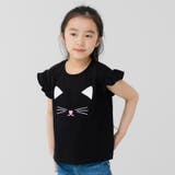 Jねこフェイス/ブラック | 綿100% プリント フリル半袖Tシャツ | chil2