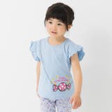 Rポシェット/サックス | 綿100% プリント フリル半袖Tシャツ | chil2