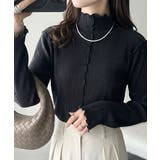ブラック | 上品な光沢感。2wayメロープリーツハイネックトップス | Classical Elf