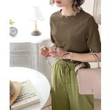 胸きゅん、褒められトップス。配色メロウ5分袖シャーリングトップス | Classical Elf  | 詳細画像6 