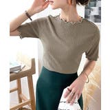 グレージュ | 胸きゅん、褒められトップス。配色メロウ5分袖シャーリングトップス | Classical Elf 