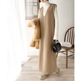 ベージュ | リラクシーStyle。Vネックマキシ丈ワンピース | Classical Elf 