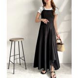 ブラック | 大人のエレガントテイスト。麻調ダブルストラップアシメキャミフレアワンピース | Classical Elf 