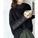 ブラック | あったかおしゃれ! 異素材切り替え袖ボタンプルオーバー | Classical Elf