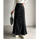 ブラック | 大人可愛い！愛され美ライン。シャーリングリボン使いマーメイドスカート（ロング丈） | Classical Elf 
