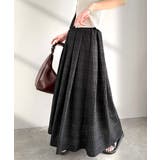 ブラック | ふんわり愛されシルエット。チェックレースジャガードタックフレアスカート（ロング丈… | Classical Elf 