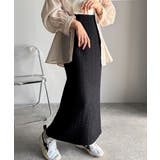 ブラック | ぽこぽこ素材がかわいい♪シャーリングファブリックストレートスカート(後ろゴム) | Classical Elf 