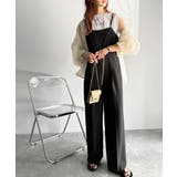 ブラック | 脚長美シルエット！センタープレス入りストレッチキャミサロペット | Classical Elf 