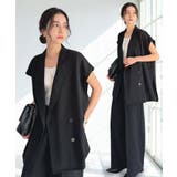 ブラック | 【2点セット】さらっと素材で上品に決まる。ダブルテーラードジレ×タックパンツセッ… | Classical Elf 