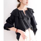 ブラック | 大人なシアー魅せ。2wayラッフルフリルビッグカラーブラウス | Classical Elf 
