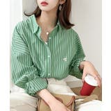 グリーン | Happyストライプ！ワンポイント刺繍オーバーシャツ | Classical Elf 