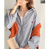 ブルー | Happyストライプ！ワンポイント刺繍オーバーシャツ | Classical Elf 