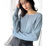 ブルー | ストライプで煌めく抜け感。前後2wayバックオープンジャガードトップス（長袖） | Classical Elf 